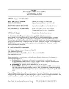 Worksheet Determination of NEPA Adequacy (DNA) U.S. Department of the Interior Bureau of Land Management  OFFICE: Kingman Field Office (KFO)
