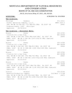 MONTANA DEPARTMENT OF NATURAL RESOURCES AND CONSERVATION BOARD OF OIL AND GAS CONSERVATION 2535 St. Johns Avenue, Billings, MT[removed]0040  ACTIVITIES: