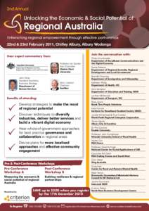 2nd Annual  Unlocking the Economic & Social Potential of Regional Australia