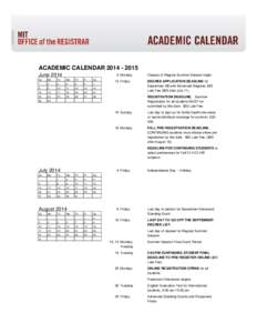 ACADEMIC CALENDAR[removed]June[removed]Monday  Su