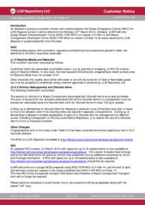 Customer Notice LLW Disposal WAC v4 and WCI v3.3 Mar-14 LLWR-CN[removed]Introduction