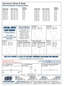 Aluminum Sheet & Plate 5052 H38 Alodine Pretreated Sheet Stock Code Size in Inches