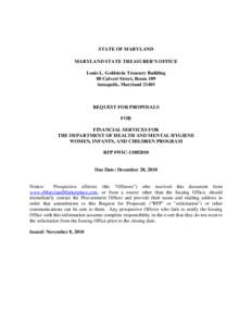 STATE OF MARYLAND MARYLAND STATE TREASURER’S OFFICE Louis L. Goldstein Treasury Building 80 Calvert Street, Room 109 Annapolis, Maryland 21401