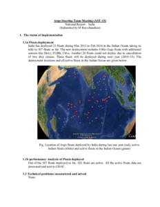 Argo Steering Team Meeting (AST-15) National Report – India (Submitted by M Ravichandran) 1. The status of implementation 1.1a Floats deployment India has deployed 23 floats during Mar 2013 to Feb 2014 in the Indian Oc