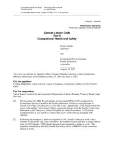 Occupational Health and Safety Tribunal Canada Tribunal de santé et sécurité au travail Canada