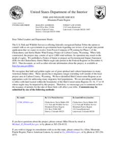 United States Department of the Interior FISH AND WILDLIFE SERVICE Mountain-Prairie Region IN REPLY REFER TO:  FWS/R6/ARD/MBSP