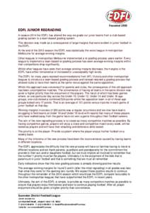 Founded[removed]EDFL JUNIOR REGRADING In season 2014 the EDFL has altered the way we grade our junior teams from a club-based grading system to a team-based grading system. This decision was made as a consequence of large 