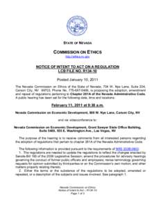 STATE OF NEVADA  COMMISSION ON ETHICS http://ethics.nv.gov  NOTICE OF INTENT TO ACT ON A REGULATION