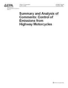 Summary and Analysis of Comments: Control of Emissions from Highway Motorcycles