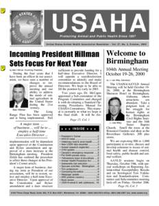 1  USAHA Protecting Animal and Public Health Since[removed]United States Animal Health Association Newsletter - Vol. 27, No. 3, October, 2000