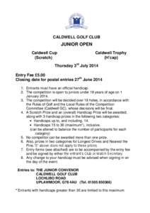 CALDWELL GOLF CLUB  JUNIOR OPEN Caldwell Cup (Scratch)
