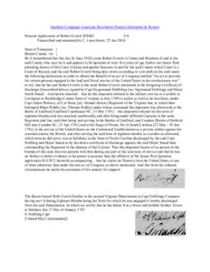 Southern Campaign American Revolution Pension Statements & Rosters Pension Application of Robert Everitt S38682 VA Transcribed and annotated by C. Leon Harris. 23 Jan[removed]State of Tennessee } Blount County viz }