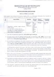 BIDHANNAGAR MUNICIPALITY POURA BHAVAN, FD-415A, Sector-III Kolkata[removed]NOTICE INVITING QUOTATION NIQ No. 67IPHE(C) dt[removed]Sealed quotations are inviting by the Executive Engineer, PHEI (C) of Bidhannagar Municip