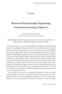 The WAC Journal, Vol. 18: Septemberreview Review of Write for Insight: Empowering Content Area Learning, Grades 6–12