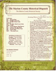 The Marion County Historical Dispatch The Marion County Historical Society March 2014 In this issue: Pg1----- Did You Know