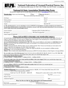 Current Form as of 8/2012   National Federation of Licensed Practical Nurses, Inc. 111 W. Main Street #100, Garner, NC 27529 · ([removed] · Fax[removed] · www.nflpn.org  National & State Association Mem