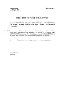 For discussion on 27 April 2001 FCR[removed]ITEM FOR FINANCE COMMITTEE