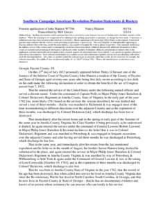 Southern Campaign American Revolution Pension Statements & Rosters Pension application of John Haisten W7704 Transcribed by Will Graves Nancy Haisten