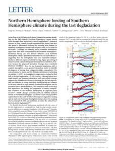 LETTER  doi:nature11822 Northern Hemisphere forcing of Southern Hemisphere climate during the last deglaciation