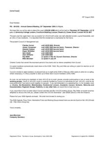 [letterhead] 20th August 2004 Dear Member, RE: UKUUG – Annual General Meeting, 23 rd September 2004, 6.15 p.m. We hope that you will be able to attend this year’s UKUUG AGM which will be held on Thursday, 23rd Septem