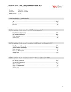 YouGov 2014 Final Georgia Pre-election Poll Sample Conducted Margin of Error[removed]Likely Voters