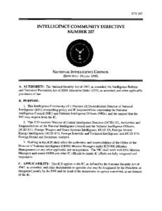 INTELLIGENCE COMMUNITY DIRECTIVE  NUMBER 207 NATIONAL INTELLIGENCE COUNCIL (EFFECTIVE: 09 JUNE 2008)