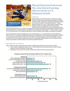 Physical Education Professionals Play a Key Role in Promoting Physical Activity in U.S. Elementary Schools Introduction Regular physical activity (PA) benefits kids’ health and academic