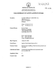 WORLD OF MEDICINEFE Aquilex Fluid Control System Hi 112 Special 5 10(k) Premarket Notification 510(k) SUMMARY OF SAFETY & EFFECTIVENESS