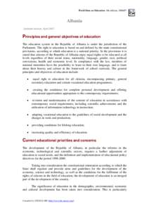 World Data on Education. 6th edition, [removed]Albania Updated version, April[removed]Principles and general objectives of education
