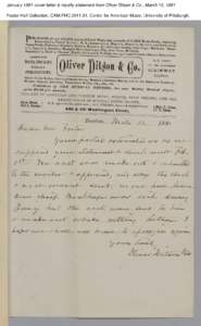 January 1881 cover letter & royalty statement from Oliver Ditson & Co., March 12, 1881 Foster Hall Collection, CAM.FHC[removed], Center for American Music, University of Pittsburgh. January 1881 cover letter & royalty st