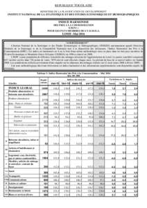 REPUBLIQUE TOGOLAISE MINISTERE DE LA PLANIFICATION DU DEVELOPPEMENT INSTITUT NATIONAL DE LA STATISTIQUE ET DES ETUDES ECONOMIQUES ET DEMOGRAPHIQUES  INDICE HARMONISE