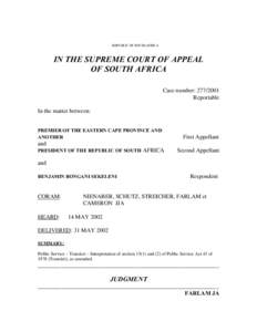 REPUBLIC OF SOUTH AFRICA  IN THE SUPREME COURT OF APPEAL OF SOUTH AFRICA Case number: [removed]Reportable