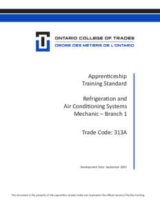 Apprenticeship Training Standards Refrigeration and Air Conditioning Systems Mechanic - Branch 1