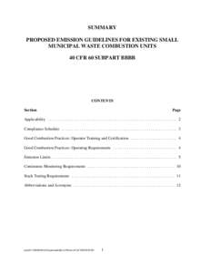 SUMMARY PROPOSED EMISSION GUIDELINES FOR EXISTING SMALL MUNICIPAL WASTE COMBUSTION UNITS 40 CFR 60 SUBPART BBBB  CONTENTS