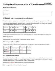http://unicode.wikia.com/wiki/Malayalam/Representation_of_Vowel
