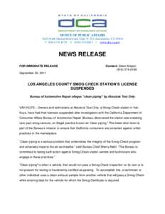 OFFICE OF PUBLIC AFFAIRS 1625 North Market Boulevard, Suite N-323, Sacramento, CA[removed]P[removed]F[removed] | www.dca.ca.gov NEWS RELEASE FOR IMMEDIATE RELEASE