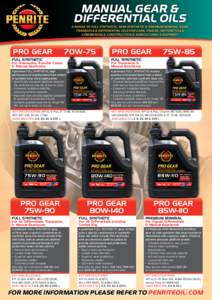 MANUAL GEAR & DIFFERENTIAL OILS A RANGE OF FULL SYNTHETIC, SEMI SYNTHETIC & PREMIUM MINERAL GEAR, TRANSAXLE & DIFFERENTIAL OILS FOR CARS, TRUCKS, MOTORCYCLES, COMMERCIALS, CONSTRUCTION & AGRICULTURAL EQUIPMENT