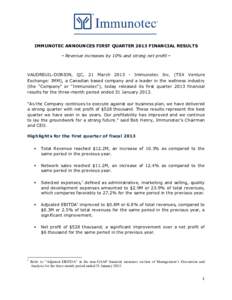 Microsoft Word - Immunotec Q1 FY 2013_Press Release_Final