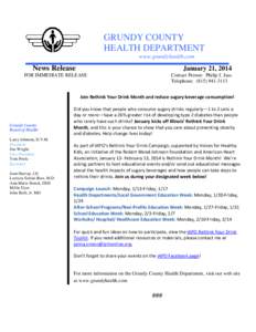 GRUNDY COUNTY HEALTH DEPARTMENT www.grundyhealth.com News Release