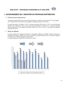 Information trimestrielle au 31 mars 2016