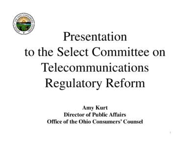 Presentation to the Select Committee on Telecommunications Regulatory Reform Amy Kurt Director of Public Affairs