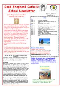 Good Shepherd Catholic School Newsletter First Holy Communion Mass Sunday 22nd June[removed]00am