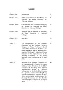 Method for Selecting the Chief Executive by Universal Suffrage Consultation Report and Proposals