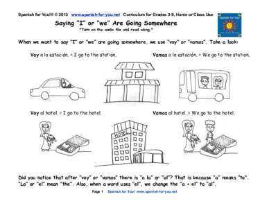 Spanish for You!® © 2013 www.spanish-for-you.net Curriculum for Grades 3-8, Home or Class Use  Saying “I” or “we” Are Going Somewhere *Turn on the audio file and read along.*  When we want to say “I” or “