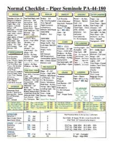 Normal Checklist – Piper Seminole PA  Emergency Checklist – Piper Seminole PA 