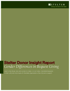 Stelter Donor Insight Report Gender Differences in Bequest Giving Learn what drives men and women to make—or not make—charitable bequests in their wills and what types of charitable organizations they choose to suppo