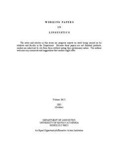 WORKING PAPERS IN LINGUISTICS
