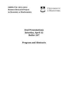 CHEM	4710		2013‐2014	 Honours	Research	Project		 in	Chemistry	or	Biochemistry 
