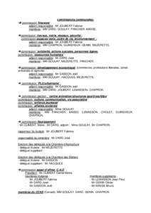 commissions communales:   commission ‘finances’ : adjoint responsable : Mr JOUBERT Fabrice membres : MM DARD. GOULAY. PANCHER. MASSE. commission ‘travaux, voirie, réseaux, sécurité ;