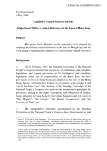 LC Paper No. CB[removed])  For discussion on 4 May 2010 Legislative Council Panel on Security Adaptation of Military-related References in the Laws of Hong Kong